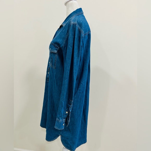 GAP Women's Blue Perfect Popover Denim Western Pearl Snap Shirtdress Dress Sz M - Picture 4 of 10
